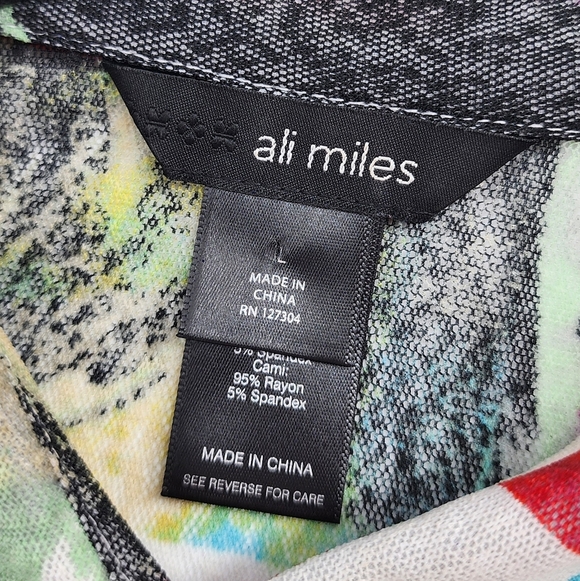 Ali Miles Button Down Sheer Shirt Art To Wear Abstract Colorful Large - Picture 7 of 9